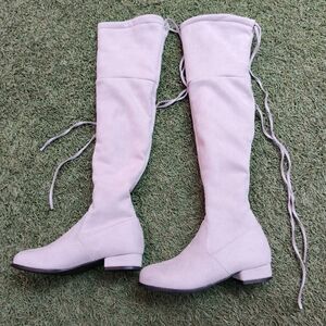 Faux Suede Leather Boots - Slip-On-  Low Heel - Over The Knee -  Brand New!